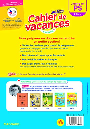 Cahier de vacances 2020 - J'entre en PS 2-3 ans