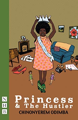 A young girl wearing a sash and crown stands in a living room illustration.