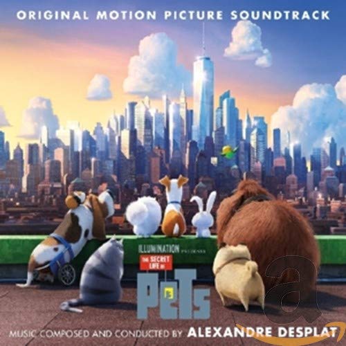 CD cover for "The Secret Life of Pets" soundtrack with cityscape and animals.