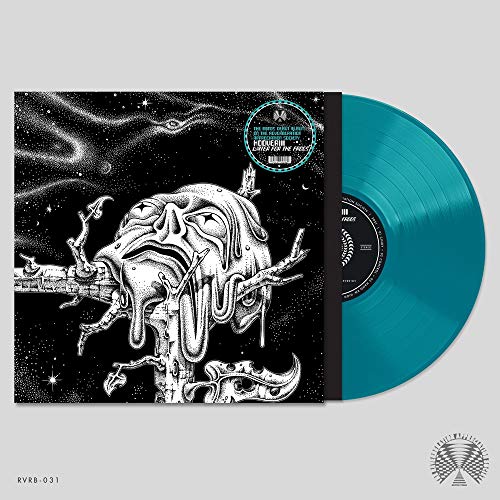 Sea blue vinyl record with surreal, black and white cover art.