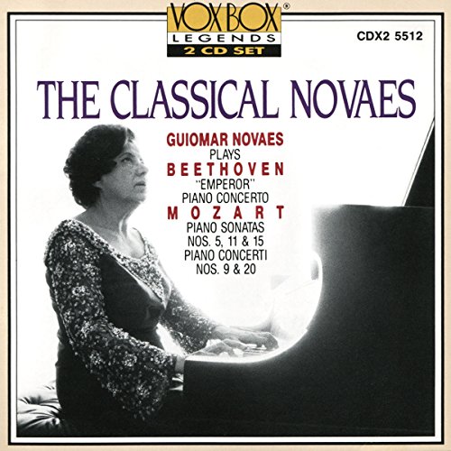 Black and white CD cover featuring pianist Guiomar Novaes playing a grand piano.