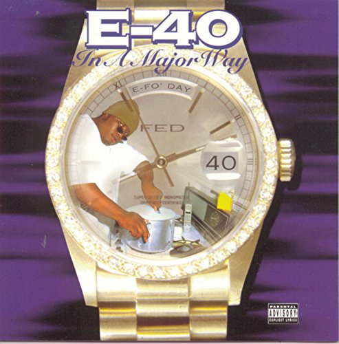 E-40 album cover featuring a gold watch with a cooking scene inside.