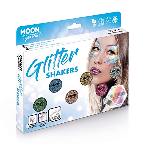 Holographic Glitter Shakers by Moon Glitter - Boxset - Cosmetic Festival Makeup Glitter for Face, Body, Nails, Hair, Lips - 5g