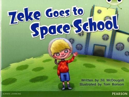 Book cover: boy in space helmet waves in front of blue school.