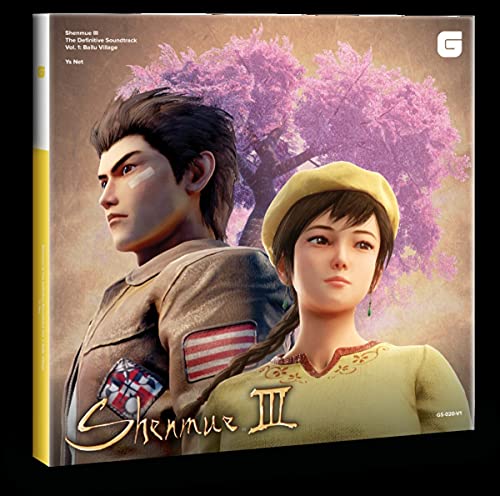 Shenmue III soundtrack vinyl cover featuring two characters and cherry blossoms.