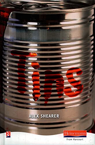 Book cover: "Tins" by Alex Shearer, featuring a metallic can image.