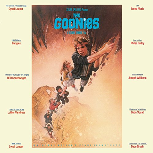 The Goonies" soundtrack vinyl record cover with children climbing ropes.
