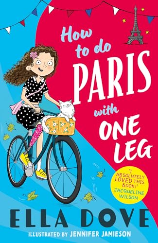 Book cover: girl on bicycle with a cat, Paris skyline in background.