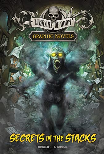 Graphic novel cover: monster emerging from a spooky, overflowing library.