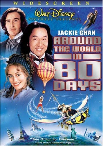 Around the World in 80 Days" DVD cover with Jackie Chan and cast.