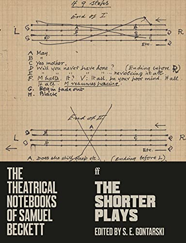 Beckett’s notebook page with sketches and text over a black and white cover.