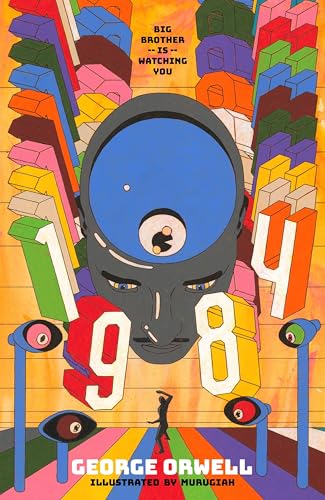 Book cover featuring a large face, colorful 3D numbers, and surveillance cameras on poles.