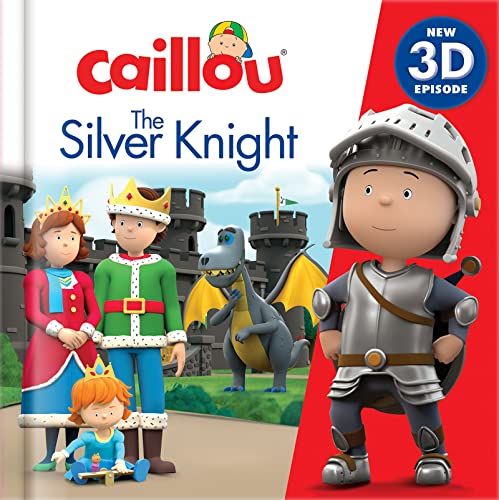 Caillou as a knight with a princess, king, and dragon.