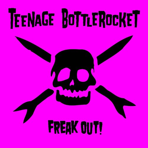 Pink album cover with black skull and crossed bones, "Teenage Bottlerocket".