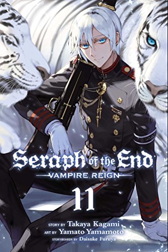 Manga cover: boy with white hair, gun, and two white tigers.