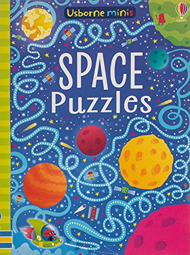Colorful cover of “Space Puzzles” children’s book with planets and a rocket.