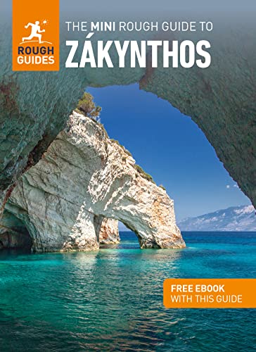 Small travel guide book with Greek island of Zákynthos cover and free eBook indicator.