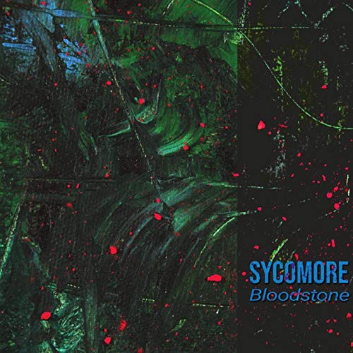 Dark green and red abstract album cover for Sycomore’s “Bloodstone” CD.