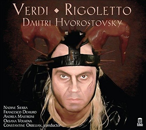 CD cover for Verdi’s Rigoletto featuring a man in a horned headdress.
