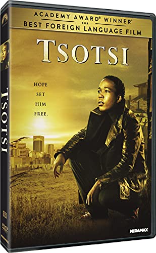 Tsotsi" DVD cover featuring a young man crouching against a cityscape.