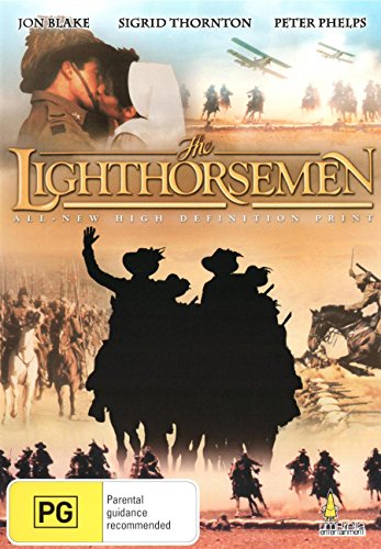 DVD cover for "The Lighthorsemen" featuring soldiers on horseback in a desert.