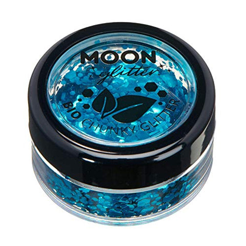 Biodegradable Eco Chunky Glitter by Moon Glitter - Blue - Cosmetic Bio Festival Makeup Glitter for Face, Body, Nails, Hair, Lips - 3g