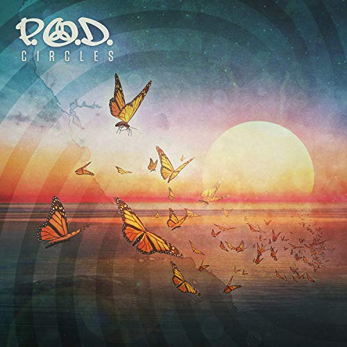 Album cover for P.O.D.’s “Circles” featuring butterflies and a sunset.