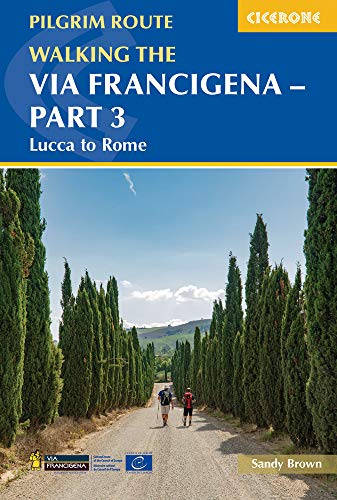 Map or guidebook cover showing Via Francigena route from Lucca to Rome, likely with Italy.