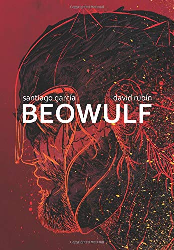 Book cover for "Beowulf" featuring a red, abstract illustration of a face.