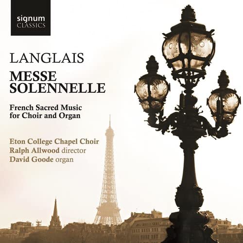 CD cover: ornate lamppost, Eiffel Tower, and text “Langlais Messe Solennelle.”