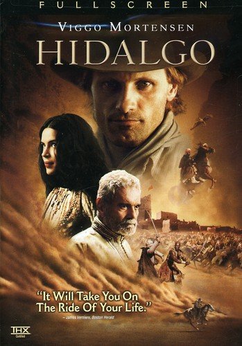 DVD cover for "Hidalgo" featuring Viggo Mortensen on horseback and portraits.