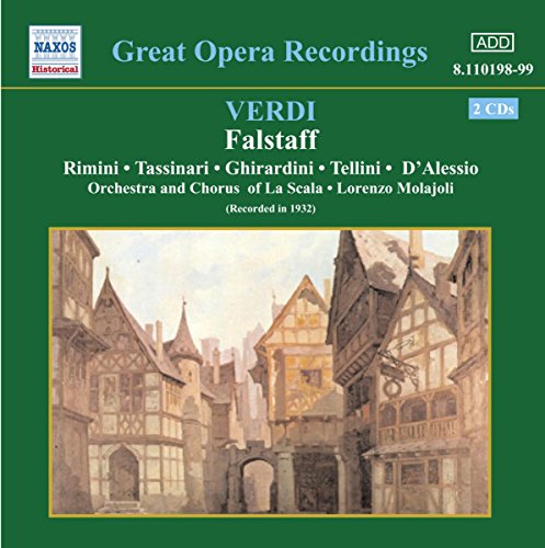 CD cover for Verdi’s *Falstaff* opera, featuring a painted townscape.