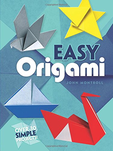 Book cover for Easy Origami by John Montroll featuring folded paper shapes on blue background.