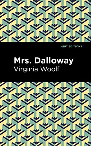 Book cover for "Mrs. Dalloway" by Virginia Woolf, patterned green and black.