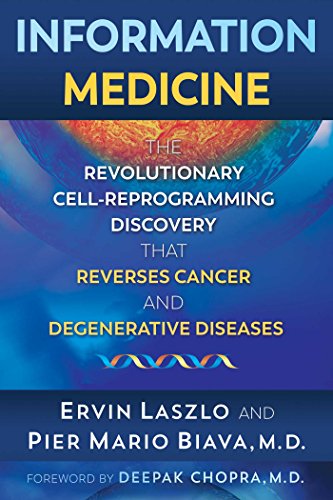 Book cover: "Information Medicine" by Laszlo and Biava, with cellular imagery.