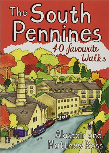 Colourful book cover with walking routes in a rural Pennine landscape area in England.