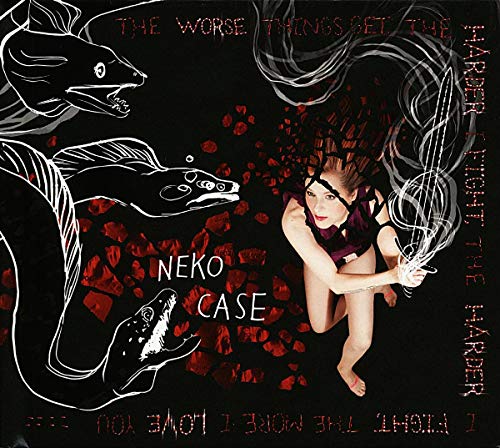 Neko Case album cover: woman with eels and red shards on black.