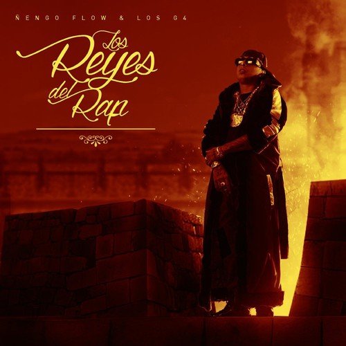 Nengo Flow album cover, rapper in coat on rooftop, orange tones.