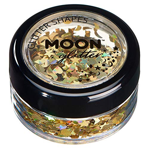 Holographic Glitter Shapes by Moon Glitter – 100% Cosmetic Glitter for Face, Body, Nails, Hair and Lips - 3g - Gold