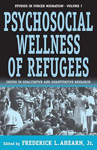 Book cover: "Psychosocial Wellness of Refugees" with a crowd scene below.