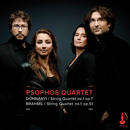 Psophos Quartet portrait with text: Brahms / Dohnányi String Quartet.