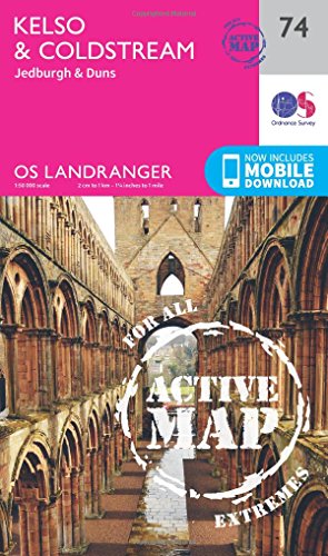 OS Landranger Active Map cover featuring Kelso Abbey and text details.