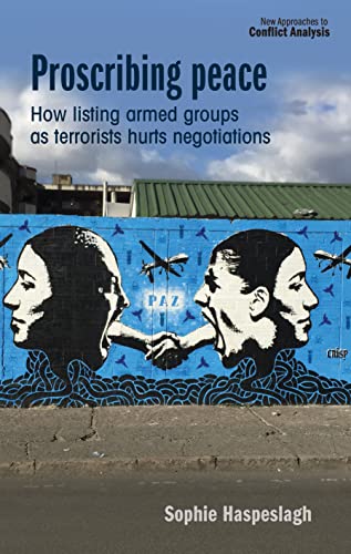 Book cover: "Proscribing Peace" with mural of faces and doves.
