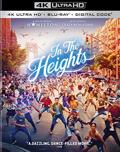 In The Heights" Blu-ray cover featuring a vibrant street dance scene.
