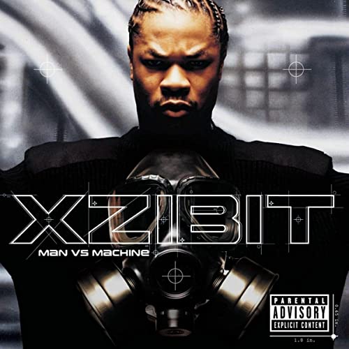Xzibit album cover, "Man vs Machine," featuring a portrait and gas mask.