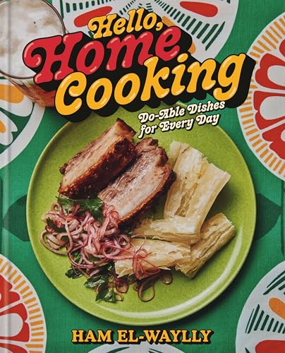 Cookbook cover with food photography: pork, plantains, and pickled onions.
