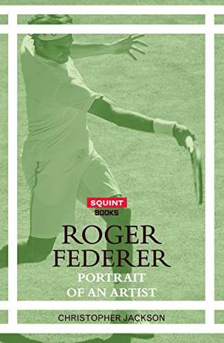 Book cover featuring tennis player Roger Federer in action, green background.