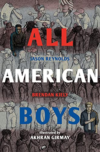 Book cover with illustrated crowd and large text: "All American Boys.