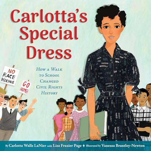 Book cover: young girl in dress, protestors, and civil rights theme.