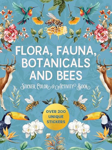 Book cover with flowers, bees, deer, toucans, and hummingbirds.